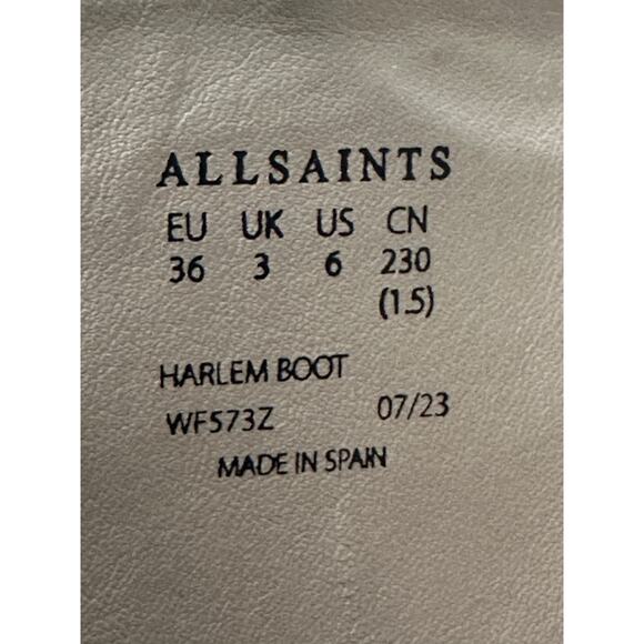 All Saints London Harlem Leather Knee High Black Boots Size 6 NWOB Sleek Edgy - Picture 16 of 16